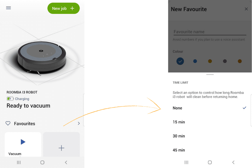 Die Reinigungszeit des Roomba i3 wird in der Handyapp festgelegt
